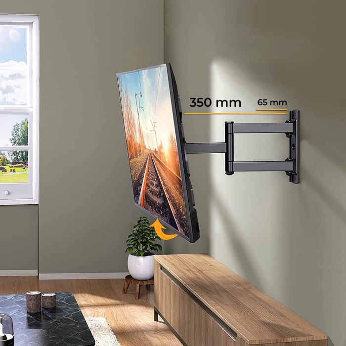 Support Mural TV Pivotant Inclinable Pour 32 à 65 Pouces - Bras Articulés, VESA 400x400 Mm, Goujons 16"