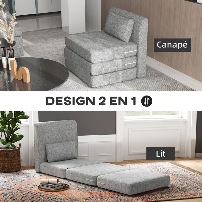Fauteuil Convertible Lit Tommy Pliable 3en1 avec Accoudoirs