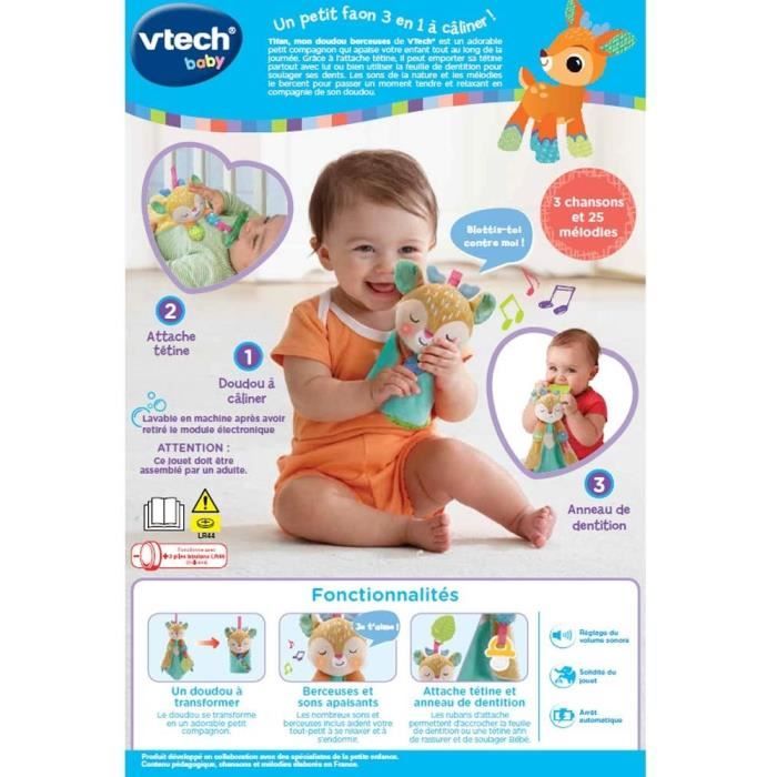 VTech Louison – Poupée Doudou Lumineuse Avec Berceuses, Sons De La Nature Et Veilleuse Réglable – Cadeau De Naissance Dès 0 Mois (Français)