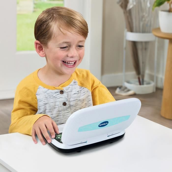 VTech - Ordi P'tit Genius Ourson Bleu, Ordinateur Portable Enfant avec Écran Rétroéclairé, Souris, 10 Jeux Évolutifs - Jeux & Jouets