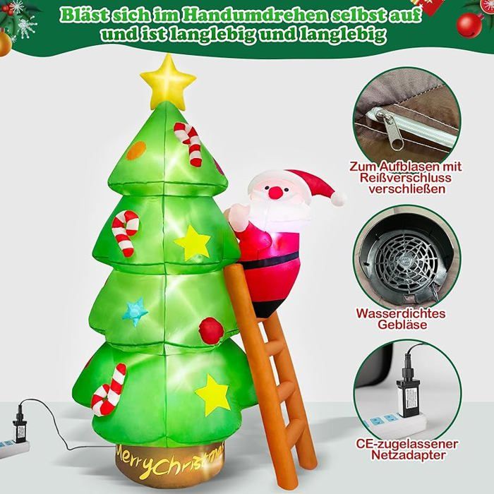Sapin de Noël gonflable de 2,4 m avec lumières LED, convient pour