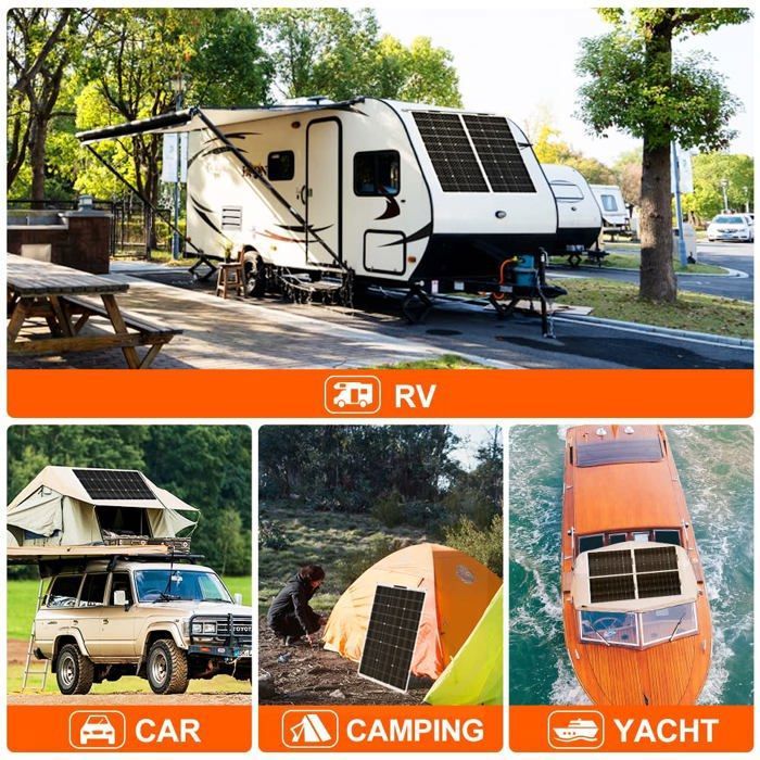 DOKIO 2 Panneaux Solaires Souples 100W 12V (200W Total) - Monocristallin Semi-Flexible - Idéal Camping-Car, Van, Bateau