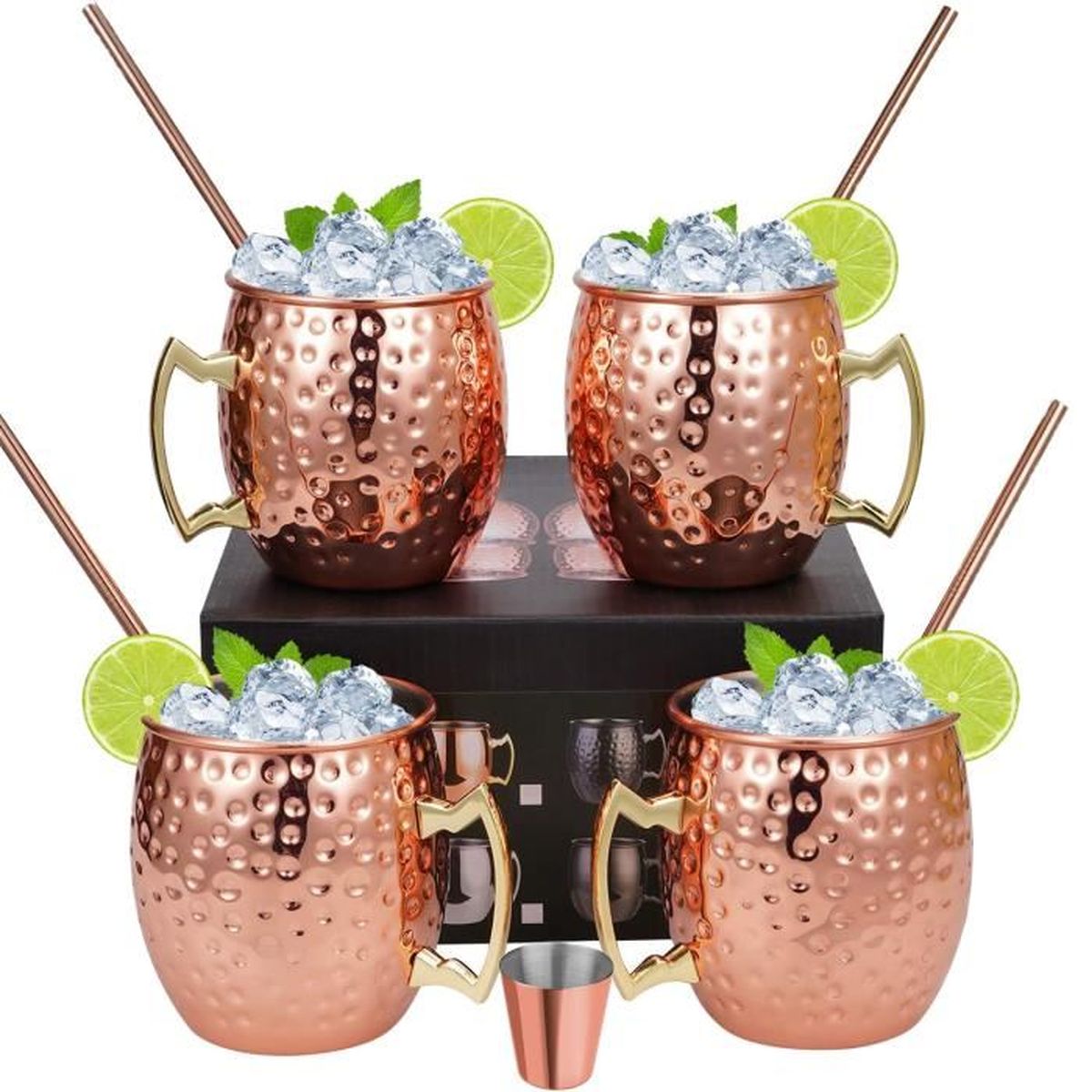 Lot De 4 Tasses à Bière En Cuivre Martelé Moscow Mule - 60 Ml, Fait Main, Idéal Pour Cocktails Et Fêtes