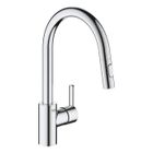GROHE Robinet de cuisine évier Feel, douchette extractible, rotation 360°, bec en U, inverseur 2 jets, mitigeur cuisine 31486001