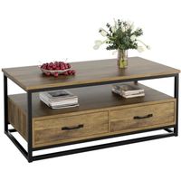 Table Basse Industrielle avec 2 tiroirs pour Salon en Bois et Métal Marron 108x58x48 cm