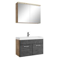 Meuble de salle de bain - Paso 02 - 80 x 40 cm - Chêne châtaignier - Gris - Armoire de rangement miroir