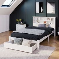 Chambre lit simple en bois massif avec tiroirs et sommier à lattes, bibliothèque adulte, berceau, 90x200 cm blanc