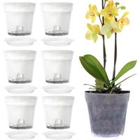 Lot de 6 Pots d'orchidées Transparents, Pots de Fleurs avec Trous et soucoupes pour orchidées pour Bureau
