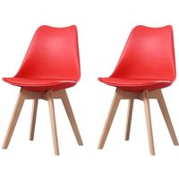 Clara - Lot de 2 chaises scandinave - Rouge - pieds en bois massif design salle à manger salon chambre - 49 x 58 x 82 cm