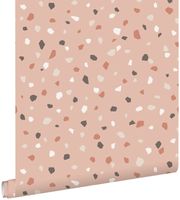 papier peint imitation terrazzo rose clair, blanc et gris - 0,53 x 10,05 m - 139306