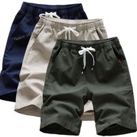 Lot de 3 Short Lin en coton avec Cordon de Serrage Beach Bermuda Shorts Court couleurs multiples