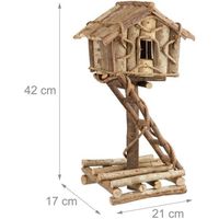 Relaxdays Nichoir à oiseaux décoration maison à oiseaux en bois sur pied à poser villa fait main, nature - 4052025211059