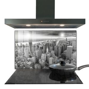 CREDENCE Fond de hotte - Decortapis - 100 x 70 cm - Verre trempé - Architecture de New York Manhattan