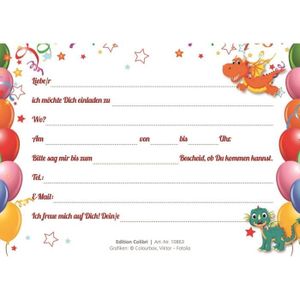Motif chevaux Lot de 12 cartes d'invitation pour anniversaire d'enfant 