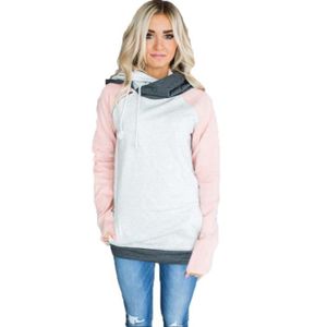 SWEATSHIRT Sweatshirt femme Bloc de couleur d'épissage Col en V Hotte de mode Sweatshirt slim,Rose