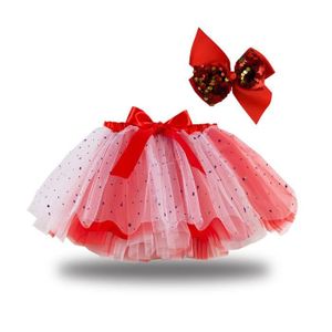 JUPE Enfants Filles Fête Danse Ballet Costume Splice Arc-En-Tulle Jupe + Arc Épingle À Cheveux rouge