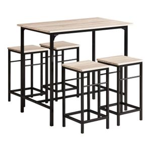 Ensemble table et chaise de jardin Ensemble Table et 4 Tabourets Industriel - NO LABEL - Chasies Bois Métal - Marron - Extérieur