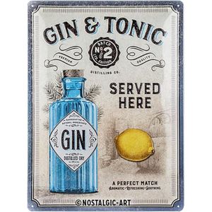 GIN Plaque Vintage Gin & Tonic Served Here \U2013 Idée De Cadeau Pour Les Amateurs De Cocktails, En Métal, Déco Design Retro, 30 [J6306]