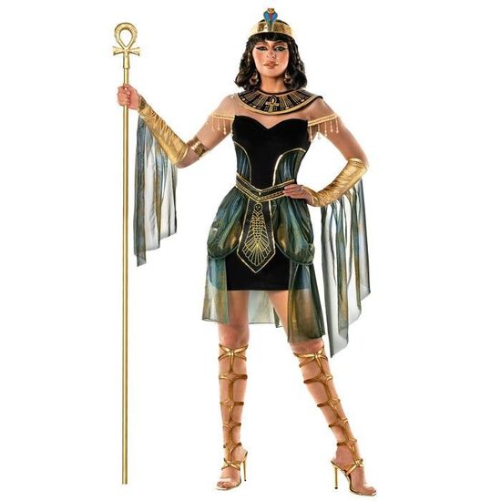 Costume Cléopâtre Femme Morph - Robe Noire, Coiffe Dorée Et Accessoires - Déguisement égyptien Halloween (XS à 3XL Costume Cléopâtre Femme Morph - Robe Noire, Coiffe Dorée Et Accessoires - Déguisement égyptien Halloween (XS à 3XL