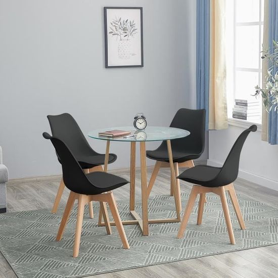 Liepu Ensemble Salle A Manger Complet 80x80cm Table En Verre 4 Chaises Noir Design Scandinave Achat Vente Table De Cuisine Liepu Ensemble Salle A Mang Cdiscount