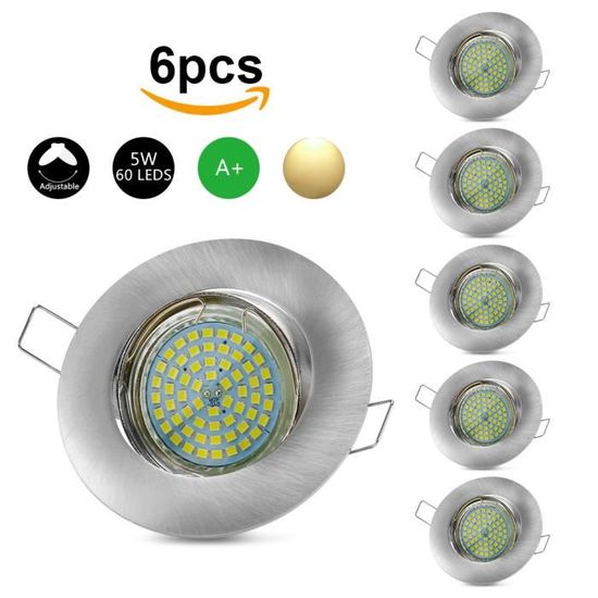 6 Pack Spots LED Encastré GU10 5W 500lm Spots de Plafond AC 230V Blanc Naturel 4000K Lampe Plafonnier Projecteur Encastrable Étanche