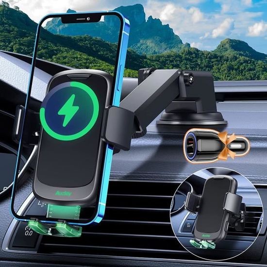 Chargeur Voiture Sans Fil Qi - Charge Rapide Avec Serrage Automatique - Neuf