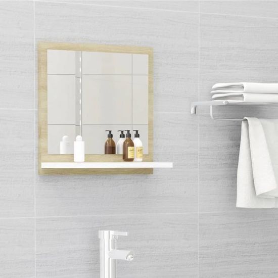 Nouveauté!Miroir Décoratif - Miroir Attrayante salon de salle de bain Blanc et chêne sonoma 40x10,5x37 cm763