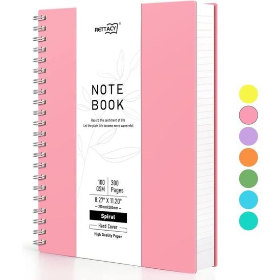 Lot De 2 Cahiers à Spirales A4 Lignés - 80 Feuilles Ivoire 80g - Couverture PP Transparente Avec Ceinture Élastique - Shulaner - 10