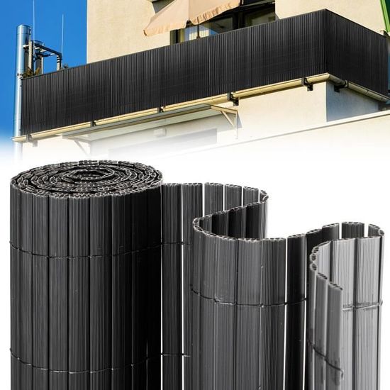 Brise-Vue PVC NAIZY Anthracite 180x500cm - Clôture Confidentialité Double Renfort Pour Balcon, Terrasse Et Jardin