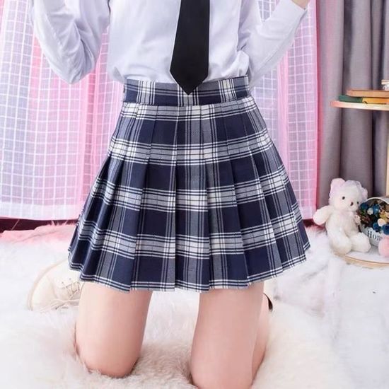 Mini-jupe Trapèze Plissée à Carreaux Pour Femme - Coupe Taille Haute, Fermeture élastique Et Zip Latéral, Noir