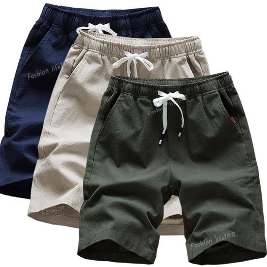 Short Femme Été Coton Lin - Pantacourt Taille Haute Avec Cordon Et Poches