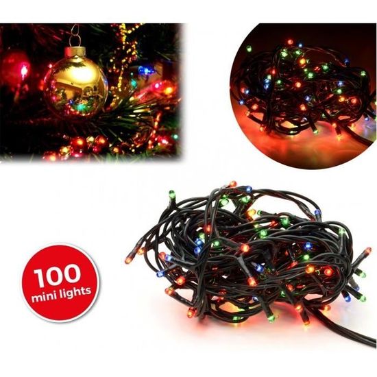 013447 Guirlande lumineuse de Noël 100 ampoules multicolores 8 jeux lumineux 6 m