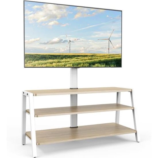 VASAGLE Meuble TV avec éclairage LED, Meuble TV pour téléviseur jusqu'à 70, Avec étagères ouvertes, 2 armoires avec portes, 160 cm, Pour salon, Blanc