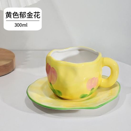 Set De 2 Tasses à Thé Café En Porcelaine Avec Soucoupes - 200 Ml - Motif Fleurs Rouge Et Blanc - Style Rétro