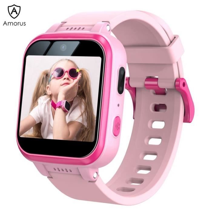 Montre Connectée Sport AMORUS Pour Enfant Étanche Montre Mignon Bracelet Avec Double Caméra Vidéo Jeux Lecteur De Musique - Rose