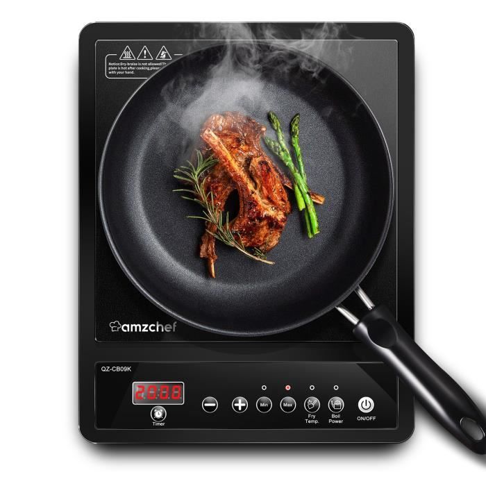 AMZCHEF Table de cuisson à induction-Plaque à induction simple electrique - 2000W Max avec 10 niveaux de température et de puissance