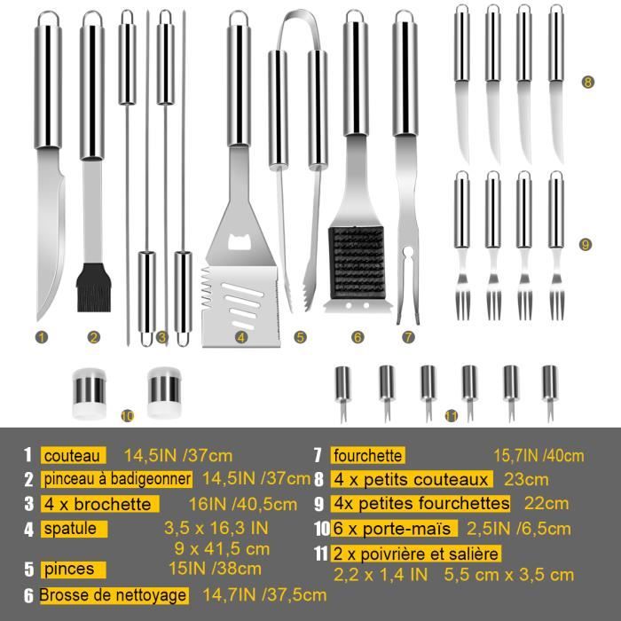 COSTWAY Ustensiles Barbecue 27 Pièce en Acier Inox. Accessoires Barbecue Portables avec une Boîte Aluminium,Pelle,Pince,Fourchette