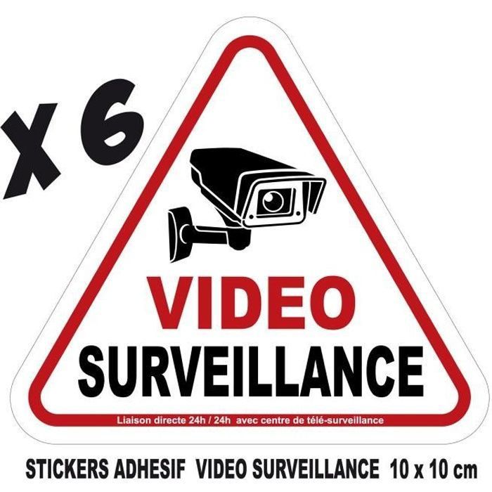 adhesif stickers vidéosurveillance video surveillance camera autocollant 10x10 cm lot 6 stickers