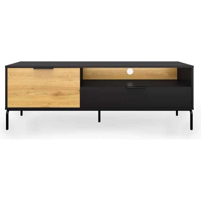 Meuble TV 1 tiroir 1 porte en bois et métal noir TAMARA