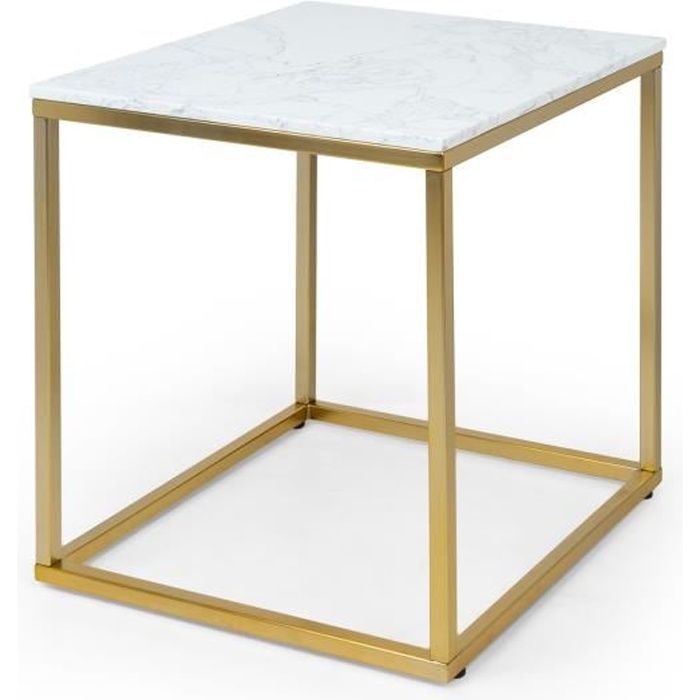 Besoa White Pearl 1 Table basse de salon 50 x 50 x 50 cm (LxHxP) - Pieds réglables en hauteur - Design Marbre doré - Blanc