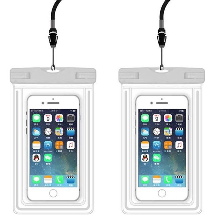 Juce® 2 Pcs Pochettes Étanche Housse Coque iPhone Samsung Smartphones Universel Jusqu'à 6 Pouces - Blanc
