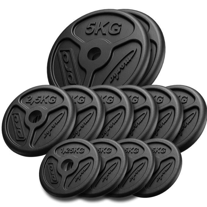 Marbo Sport Ensemble de poids en fonte Slim ø30 / 31 mm | 30 kg / 4 x 1,25 kg, 6 x 2,5 kg, 2 x 5 kg