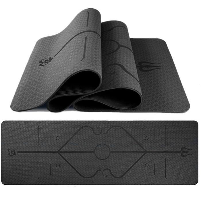Tapis de Yoga Antidérapant, Epais 6 mm, Ecologique et Non Toxique en TPE avec des repères d’alignement du Corps - Taille: 183x61xcm