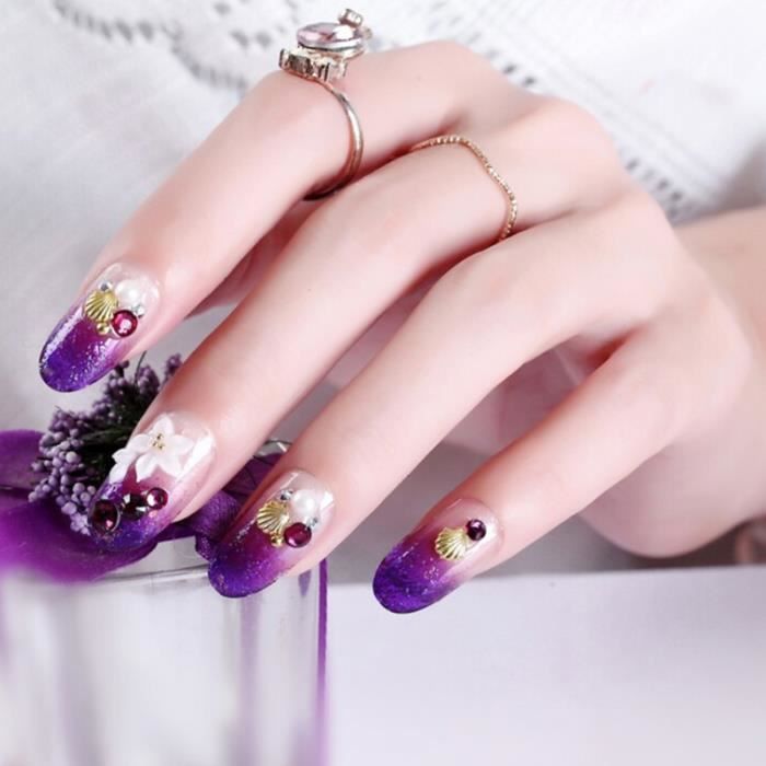 MOR 24 pièces fleur naturelle sculptée longue taille faux ongles couleur pourpre faux ongles femmes nouvelle mode ongles Art