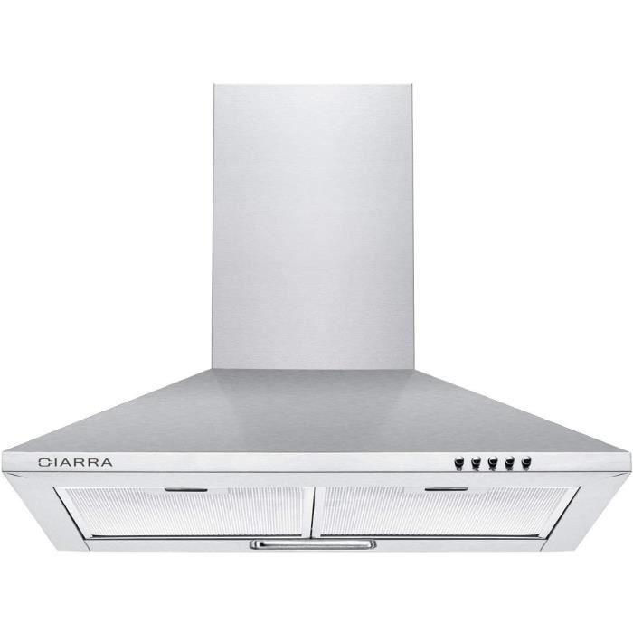 CIARRA CBCS6201 Hotte Aspirante 60CM Evacuation ou Recyclage 380 m³/h 3 Vitesses d'aspiration Filtre à Graisse Alu Acier Inox Hotte