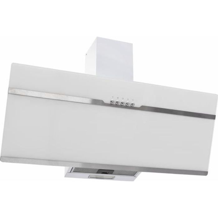 COCO Hotte murale 90 cm Acier inoxydable et verre trempé Blanc