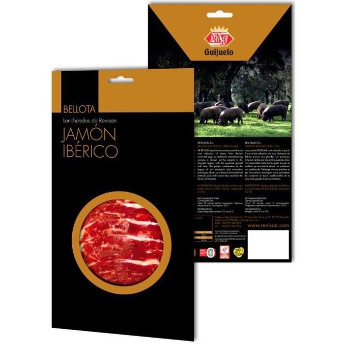 Jambon pata negra iberique nourri au gland Revisan tranche (100gr)