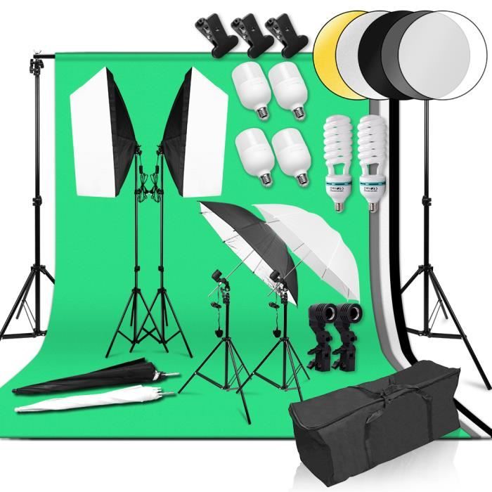 Kit d'éclairage continu de fond de parapluie de fond de boîte à lumière de Studio Kit de fond de 2 * 3 mètres 4 chiffons de fond