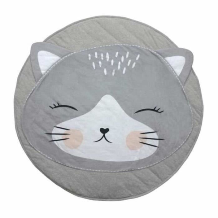 Tapis D'éveil Aire D'eveil Rond 90cm, Tapis en Coton Doux pour Sommeil et Reptation Décoration de Salle - Chat
