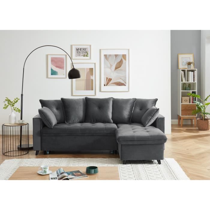 Canapé d'angle Gris Velours Design Confort Promotion